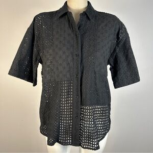 Rails Black Eyelet Short Sleeve Button Down Shirt S